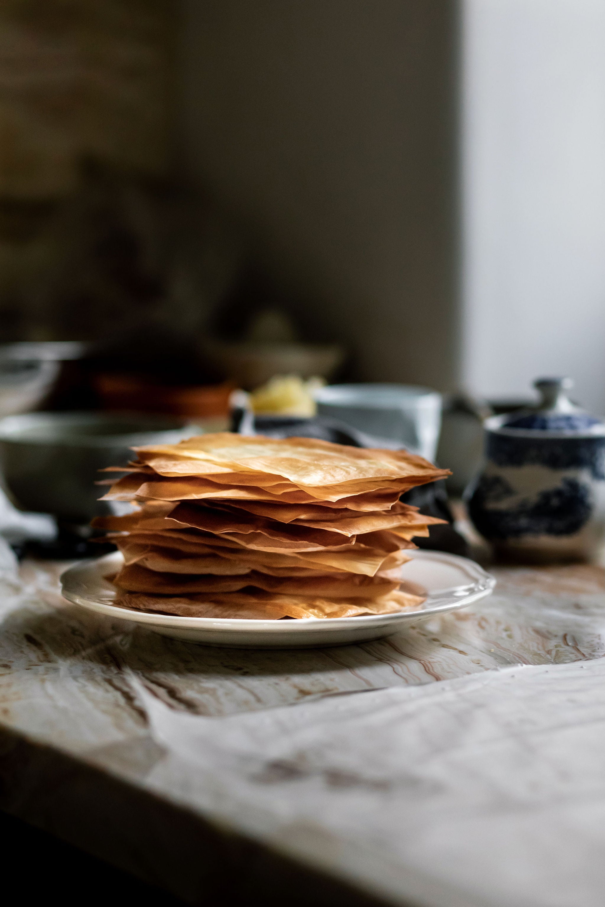a stack of flatbread on a plate